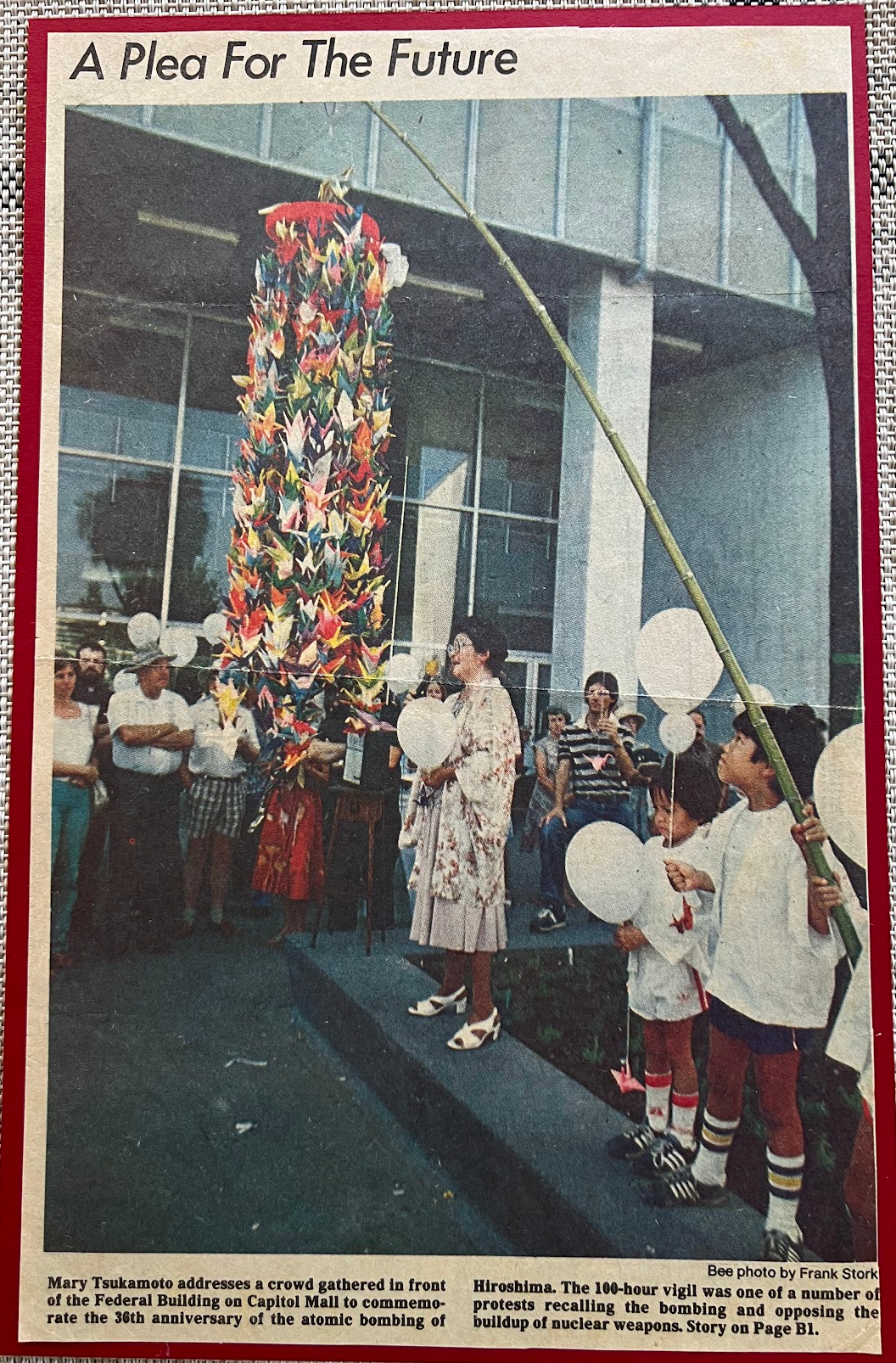 Commemoration of the 30th bombing of Hiroshima in Sacramento, CA. Courtesy of SacBee. Photo by Frank Stork.